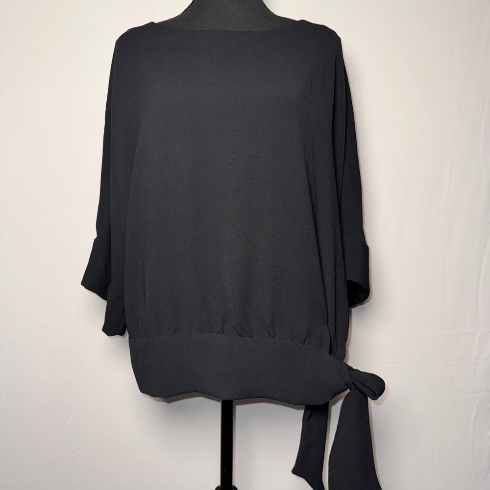 Trina Turk Black Dolman Sleeve Side Tie Blouson Blouse Top Small 189125